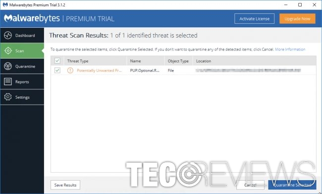 Malwarebytes Anti-Malware Scan Results